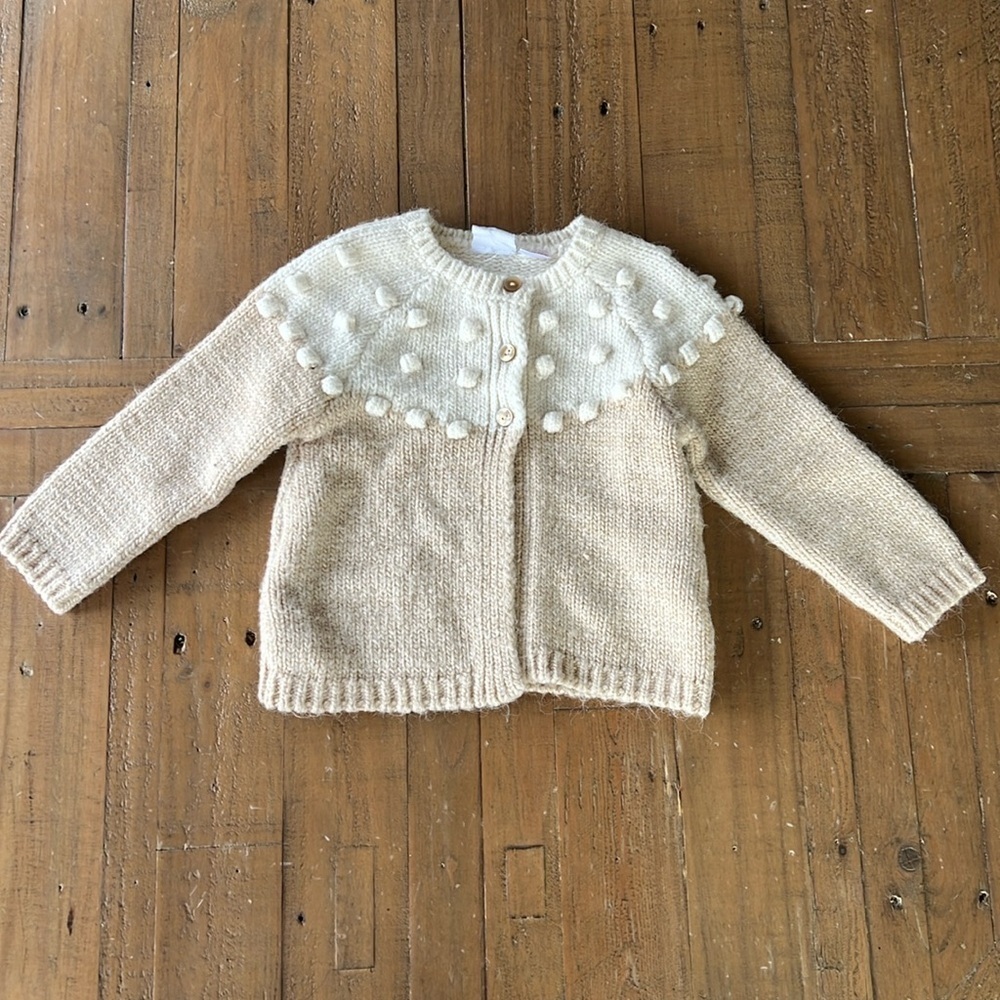 Zara two tone bauble knit cardigan sweater neutral button up cozy